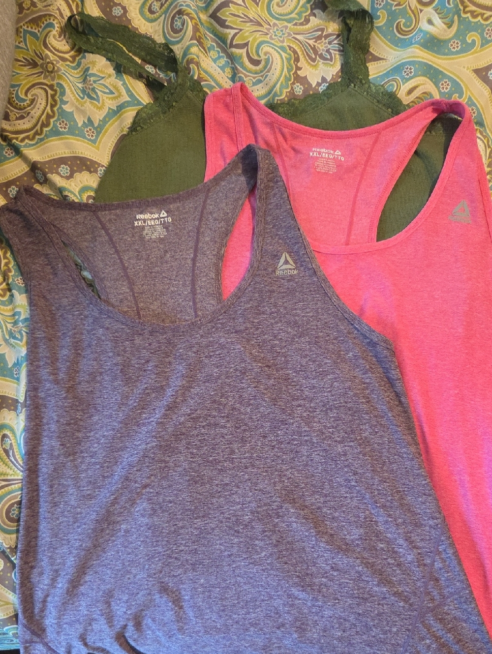 Reebok Women’s Pink, Purple & Racerback Tank Tops, Green Lace Tank